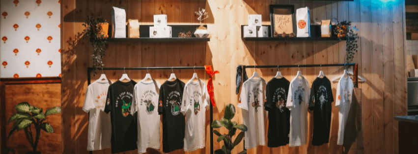 a clothing shop selling t-shirts